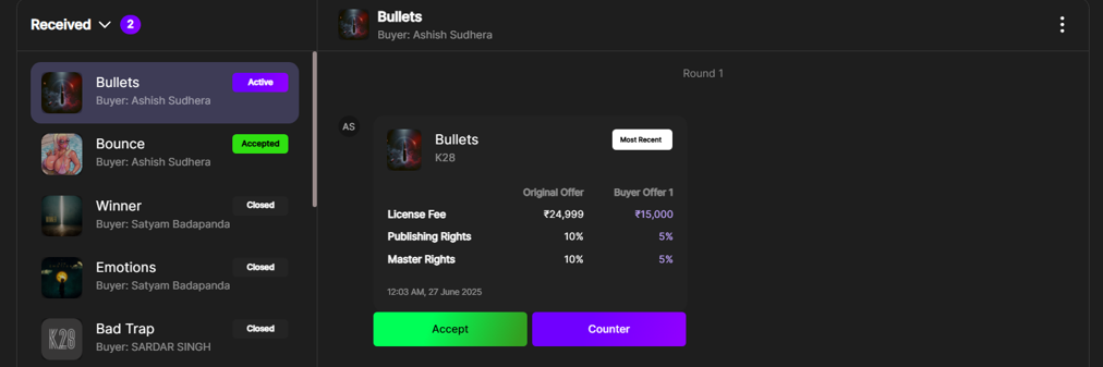 You can respond up to 3 rounds (offer & counter).