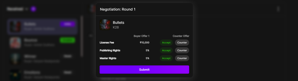 You can respond up to 3 rounds (offer & counter).