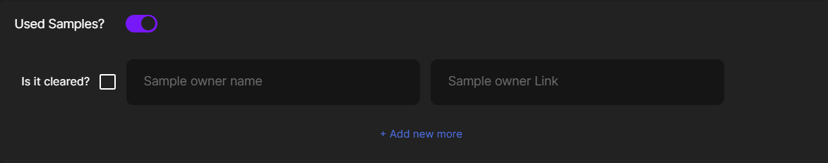 If your beat doesn't contain a sample, there's nothing to mention, just turn off the "Used Samples" button.