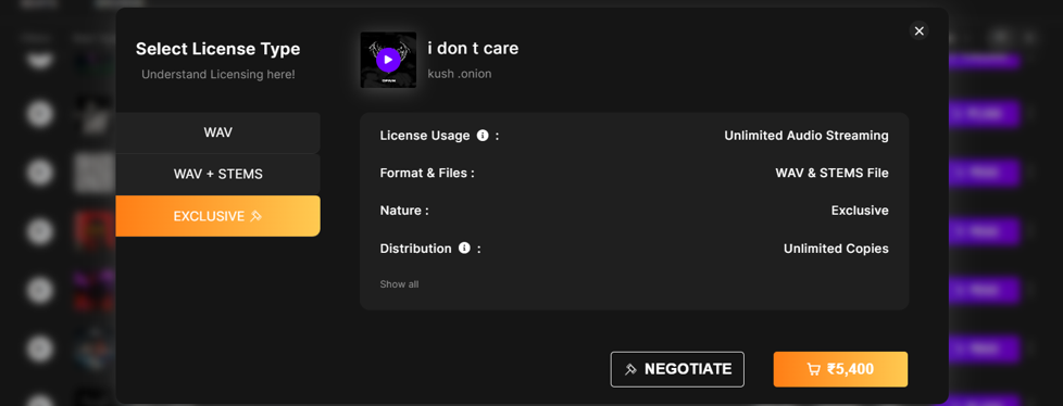 Want a better deal? You can easily negotiate the price, rights, and terms of any exclusive beat in 3 simple