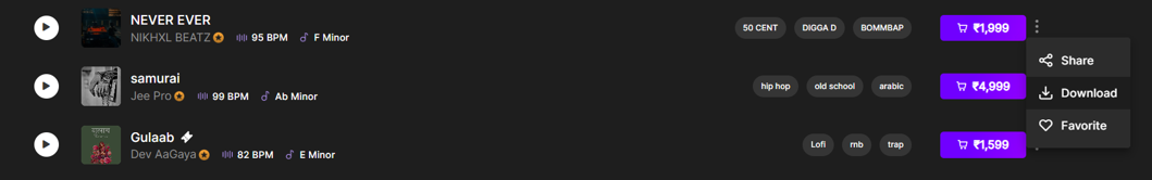 Click on the 3 Vertical Dots (⋮) On the beat card (top right corner), click the three vertical dots next to