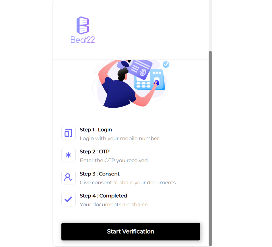 5\. You’ll be redirected to the DigiLocker page. 6. Click on Start Verification when prompted.